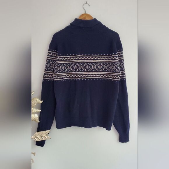 JCrew 100% Lambs Wool Navy Blue Patterned Men's Flawed Sweater Size XL - Picture 12 of 12